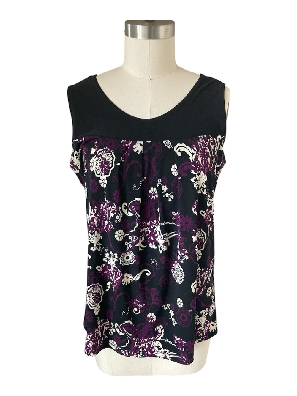 Carol Rose Black Tank with Purple & White Floral Print